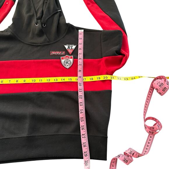 Polo Ralph Lauren Rare Women Crop Multicolor Red/Black Pattern Hoodie Size M - Picture 4 of 8